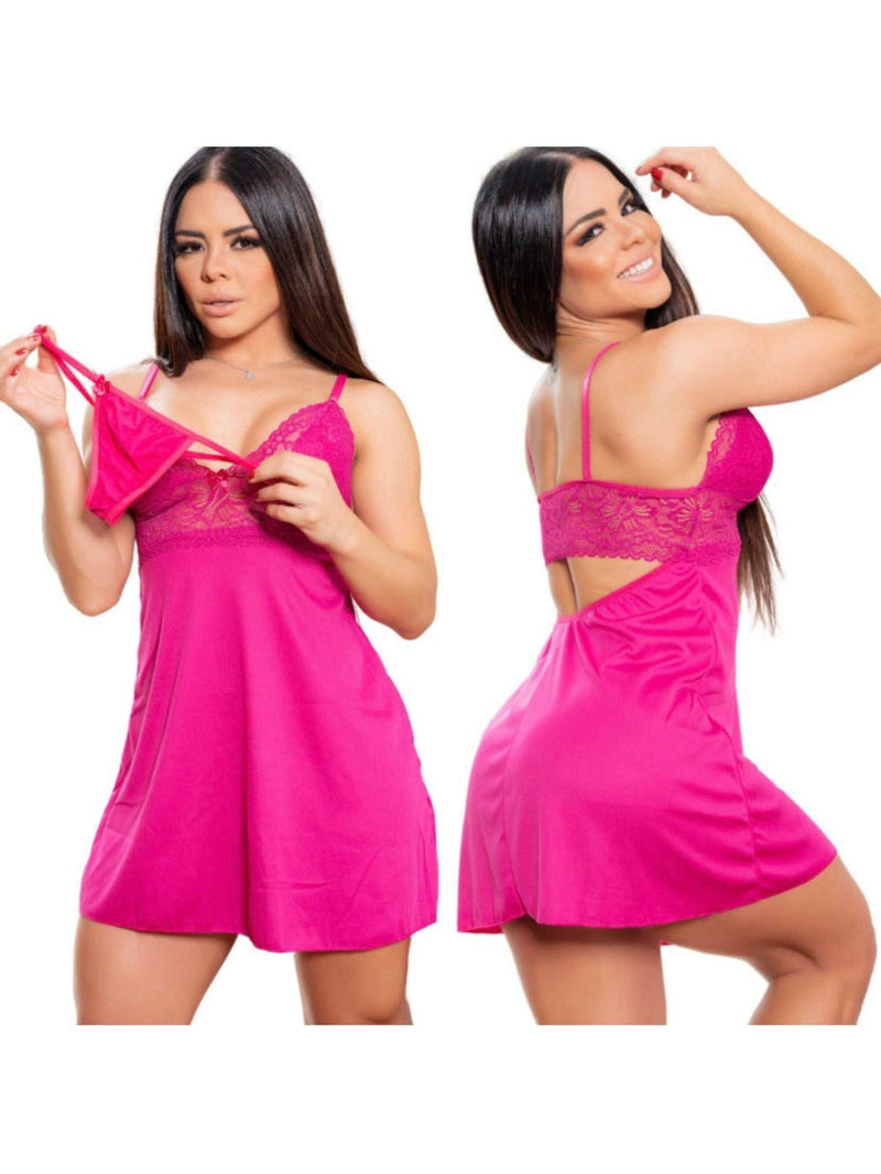 Camisola feminina com renda e calcinha sexy