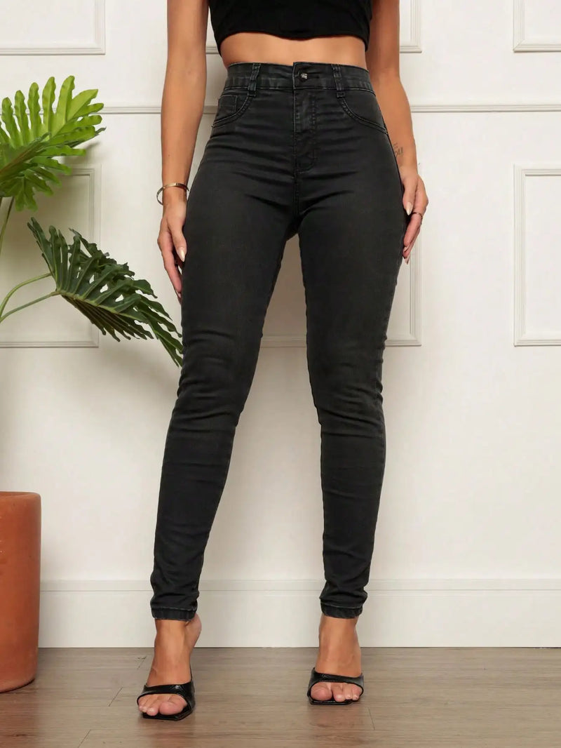 Calça Jeans Feminina Skinny Preta Modelo Confortável