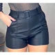 Short de Couro Fake Tecido Cirre Shorts Preto Com Cinto de Fivela Shortinhos Cintura Alta Courino Com Bolso