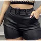 Short de Couro Fake Tecido Cirre Shorts Preto Com Cinto de Fivela Shortinhos Cintura Alta Courino Com Bolso